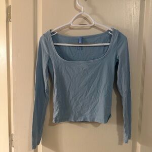 SKIMS Blue Fitted Long Sleeve Crop Blouse